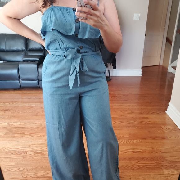 Flying Tomato Chambray Jumpsuit S M L - Picture 2 of 4